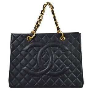 Authentic CHANEL GST Caviar Grand Shopper Tote Quilted Chain Shoulder Bag Purse